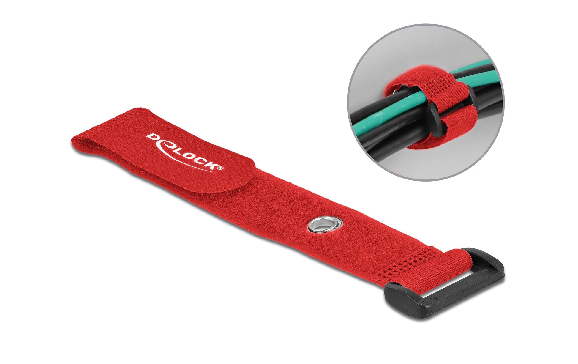 DeLOCK Klettkabelbinder 190×25 mm, 5er-Pack – Rot