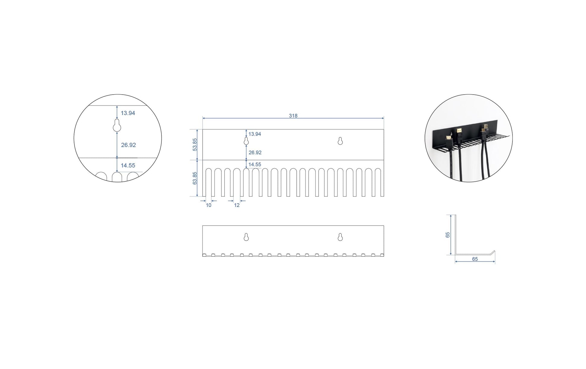 DeLOCK Kabelhalter, 19 Ringe, 318×65×55 mm, Ø bis 8 mm – Schwarz
