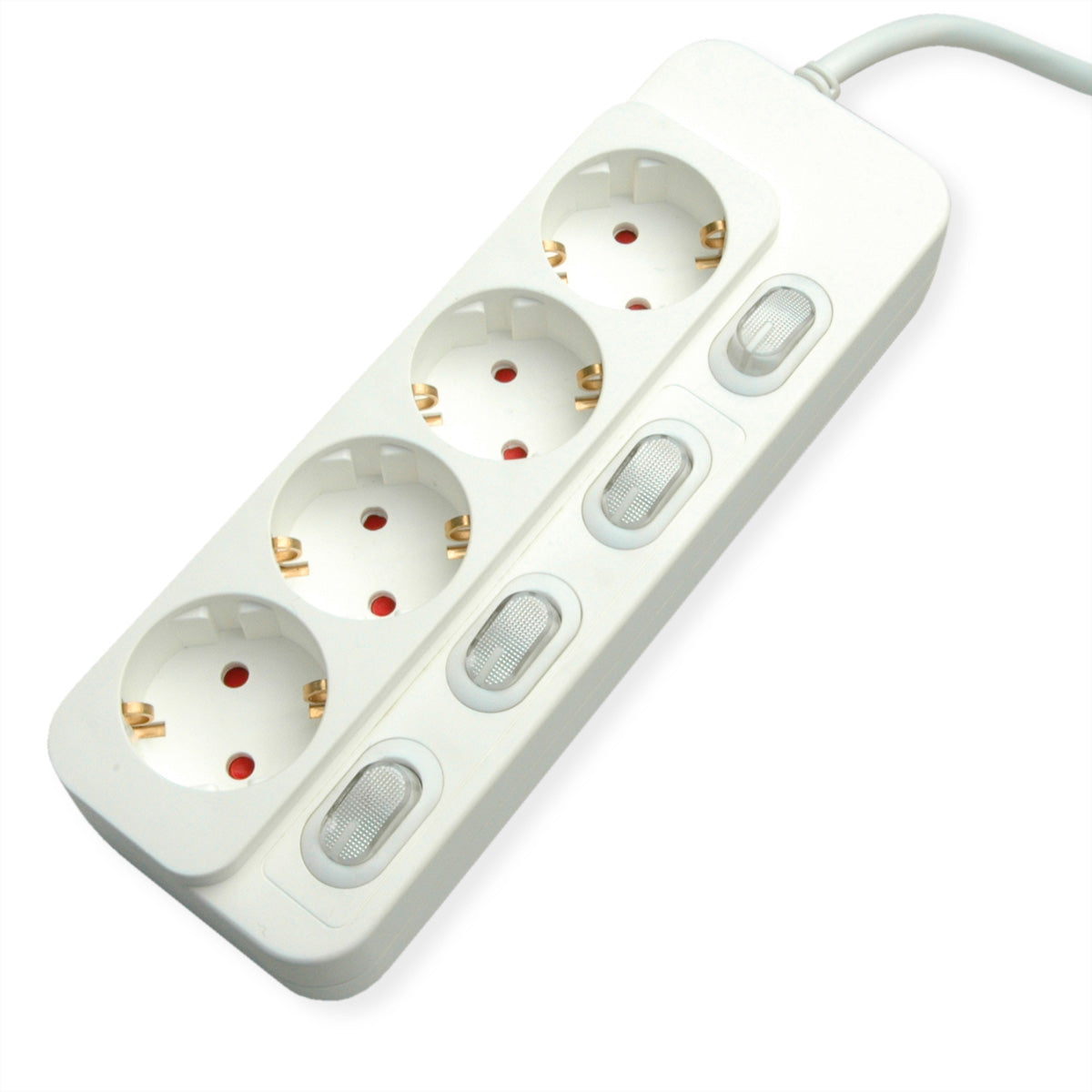 VALUE Steckdosenleiste, 4× Schuko (Typ F), mit Einzelschaltern, 6 m, Stecker mit Schutzkontakt