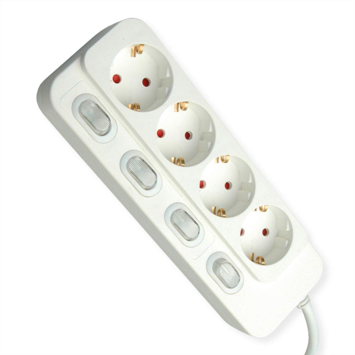 VALUE Steckdosenleiste, 4× Schuko (Typ F), mit Einzelschaltern, 6 m, Stecker mit Schutzkontakt
