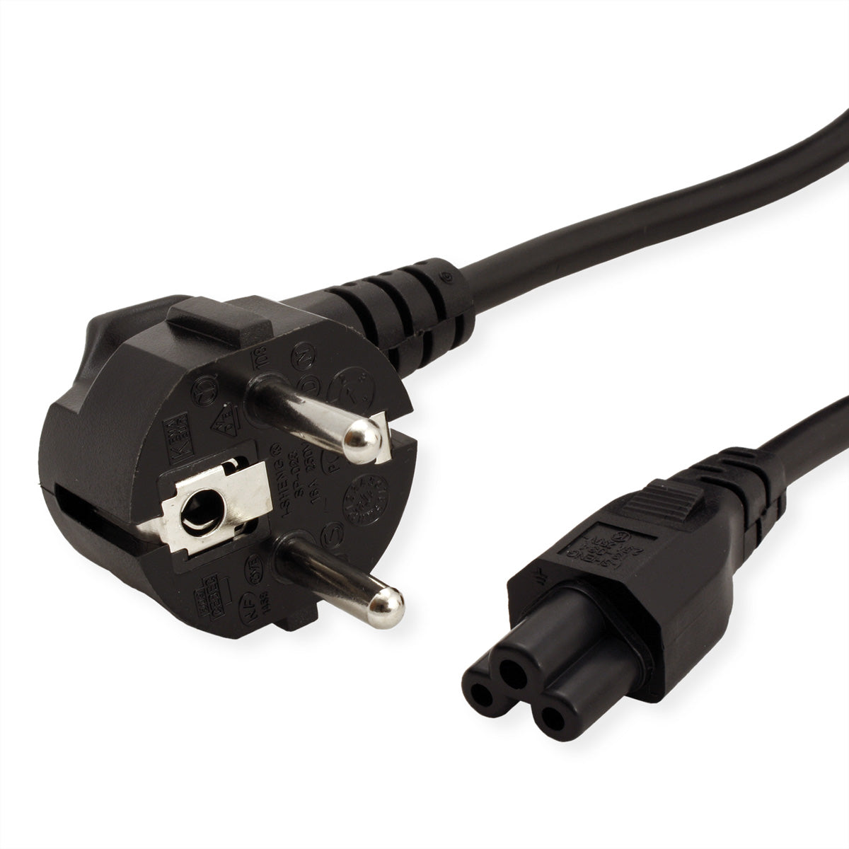 VALUE Netzkabel – Schuko (Typ E/F) – IEC C5, 0,8 m, 250 V/2,5 A, schwarz