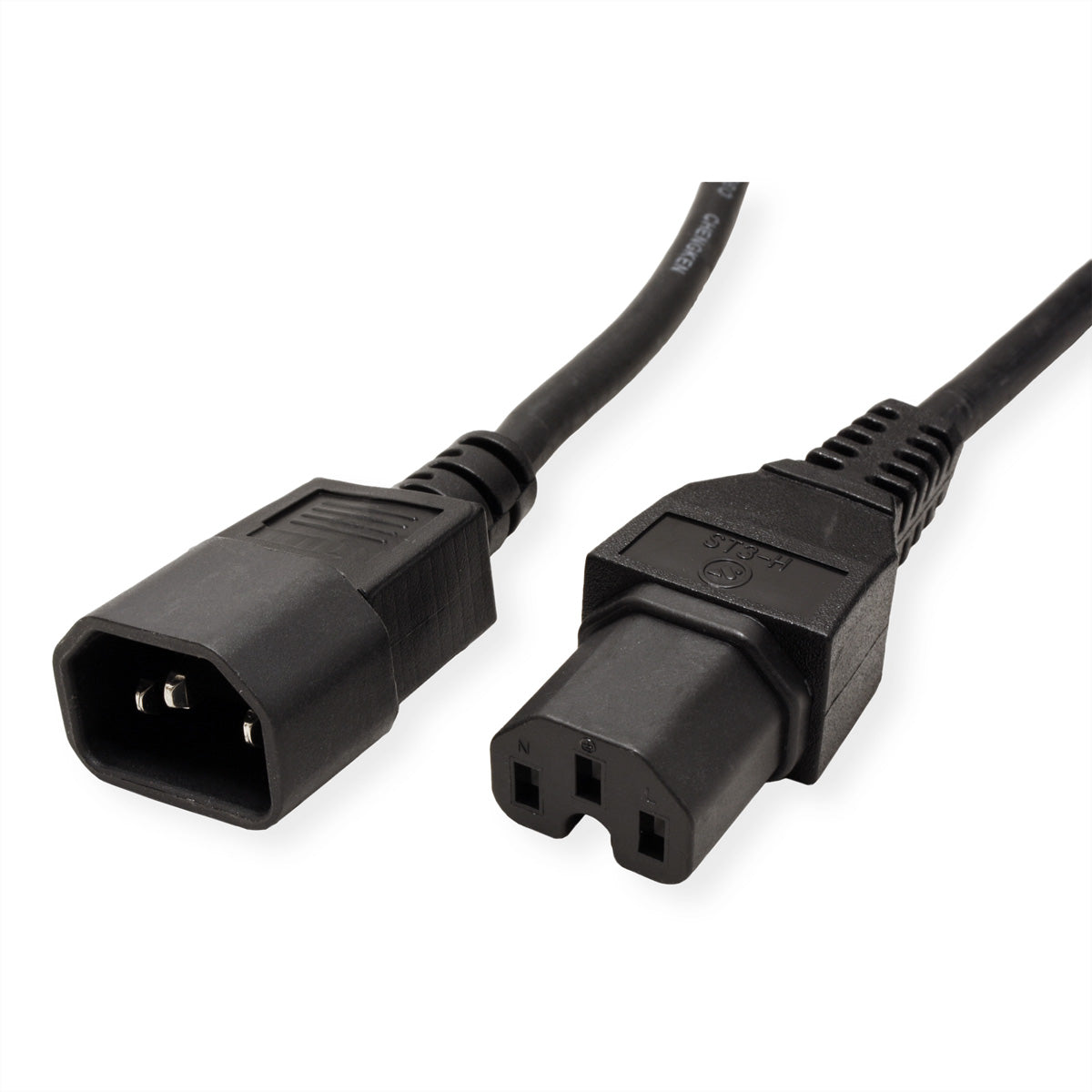 VALUE Netzkabel – IEC C14–IEC C15, 1 m, 250 V/10 A, schwarz