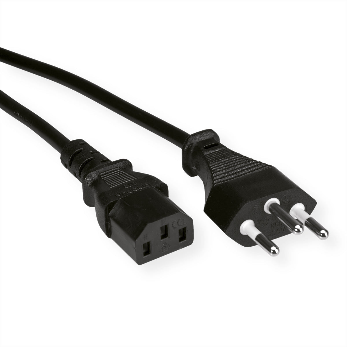 VALUE Netzkabel – T12–IEC C13, 0,8 m, 250 V/10 A, schwarz