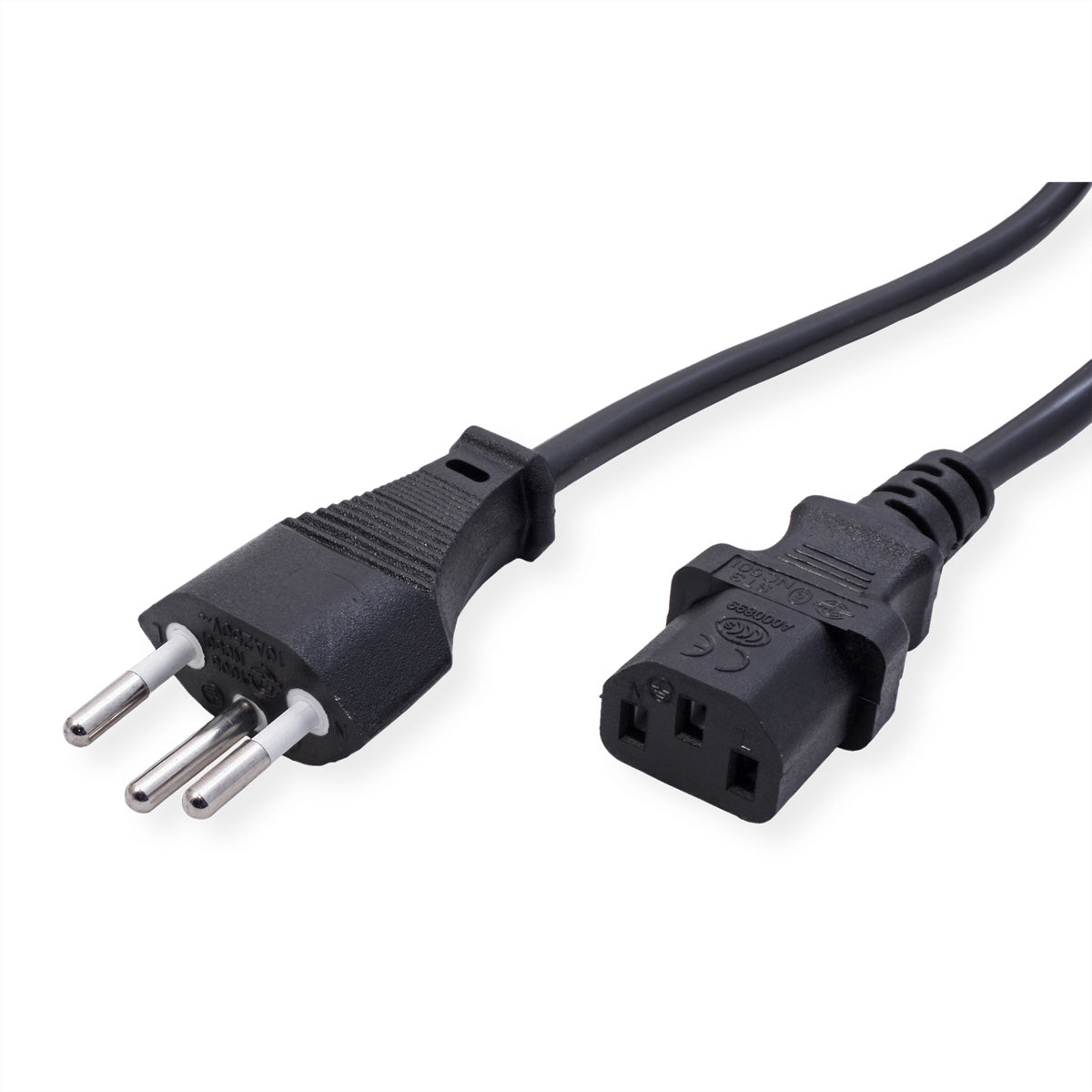VALUE Netzkabel – T12 (Typ J) – IEC C13, 3 m, 250 V/10 A, Schwarz