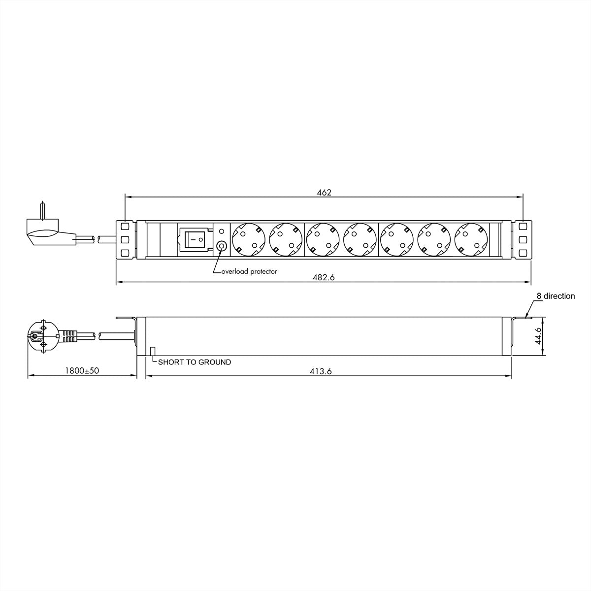 VALUE Steckdosenleiste – 7×T13, 1.8 m, Schalter