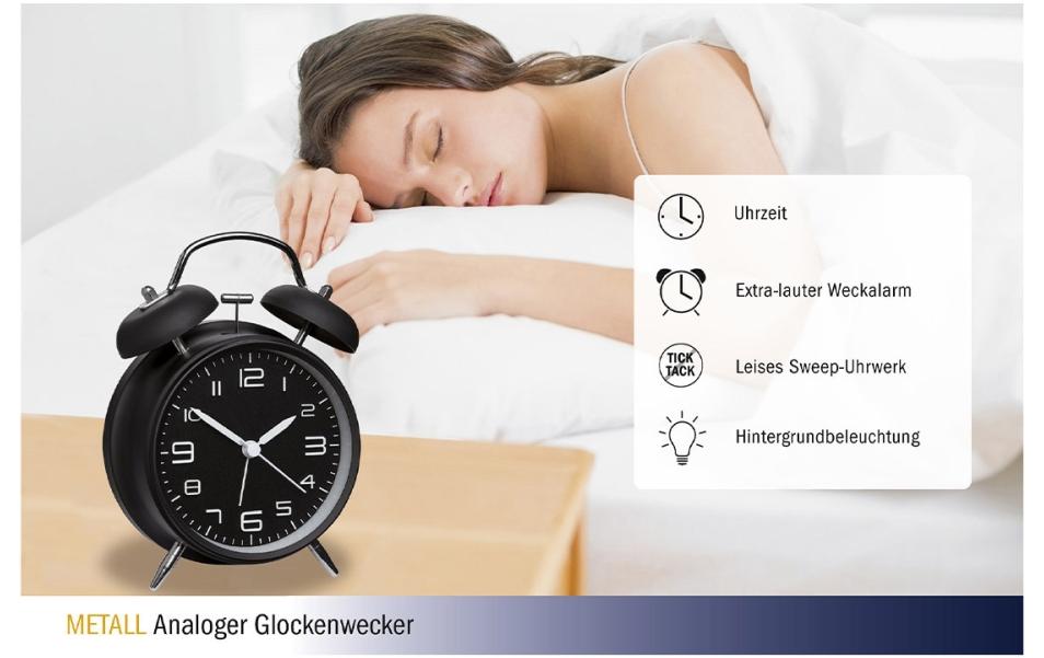 TFA-Dostmann TFA Dostmann Quarz-Wecker – Analog, 11,7 × 15,9 × 5,6 cm, Schwarz, Kunststoff