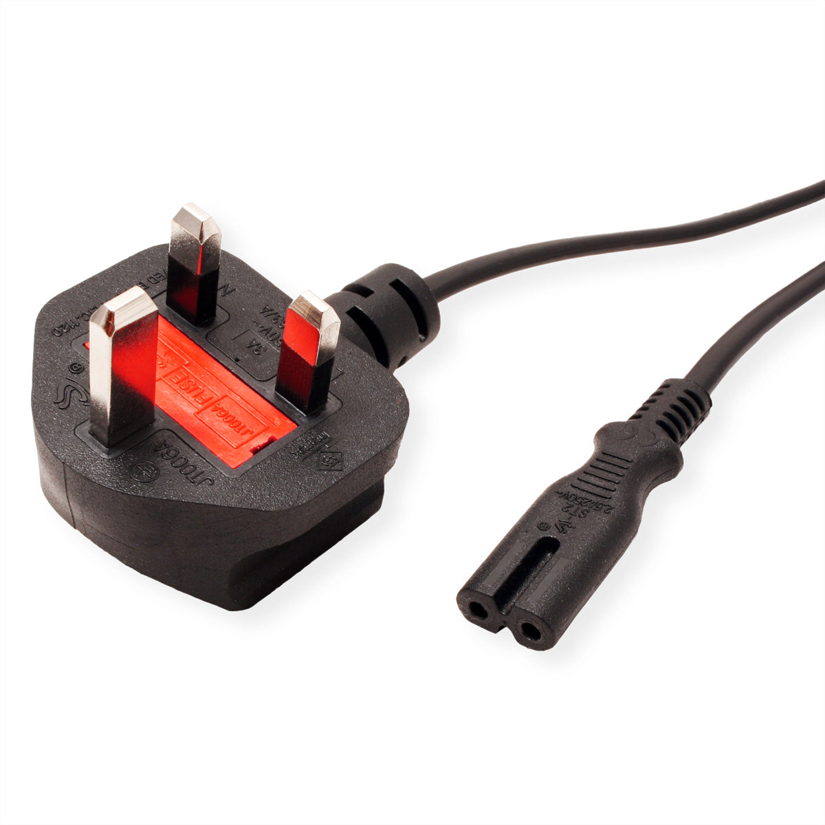 VALUE Netzkabel – UK (Typ G) – IEC C7, 1,95 m, 250 V/2,5 A, Schwarz