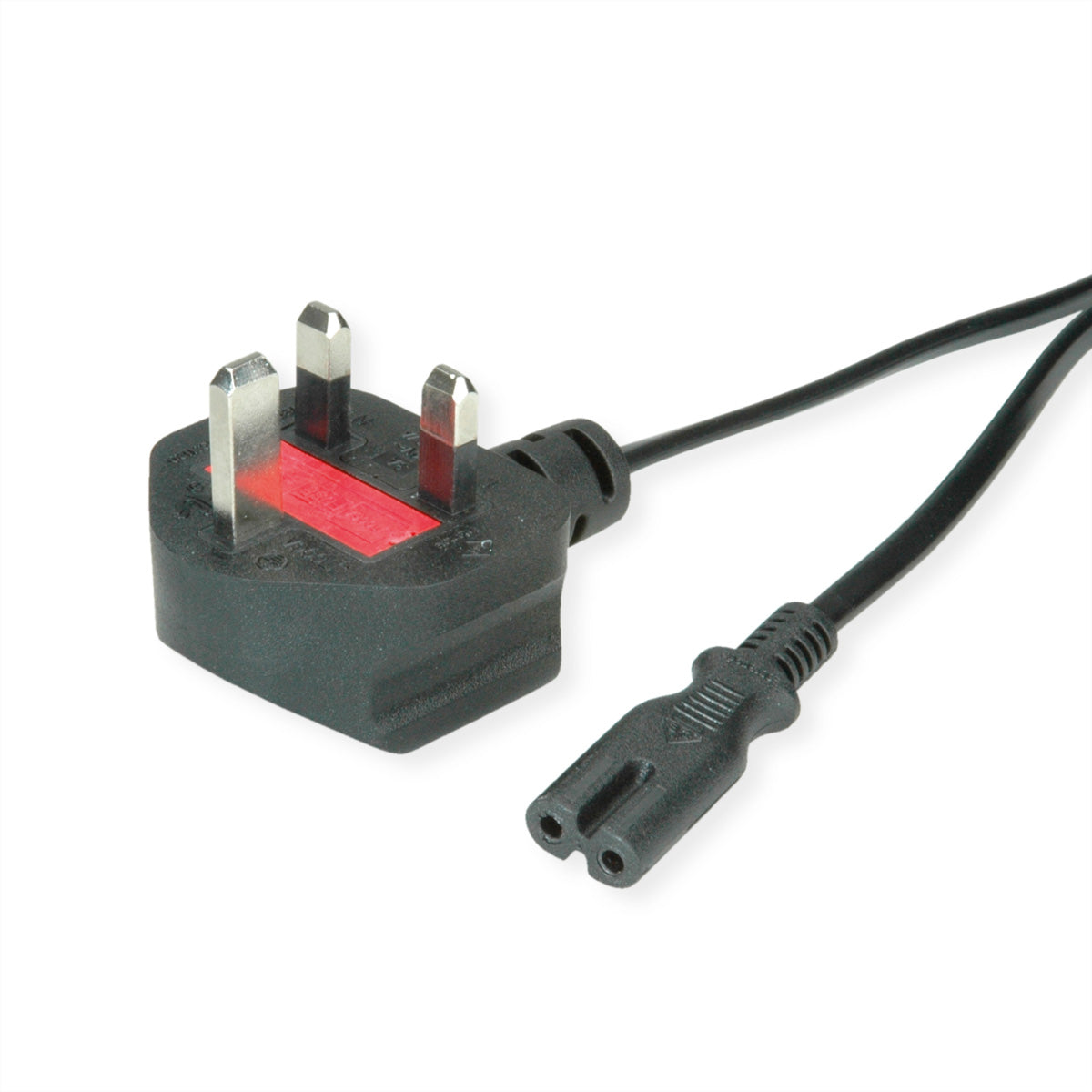 VALUE Netzkabel – UK (Typ G) – IEC C7, 1,95 m, 250 V/2,5 A, Schwarz