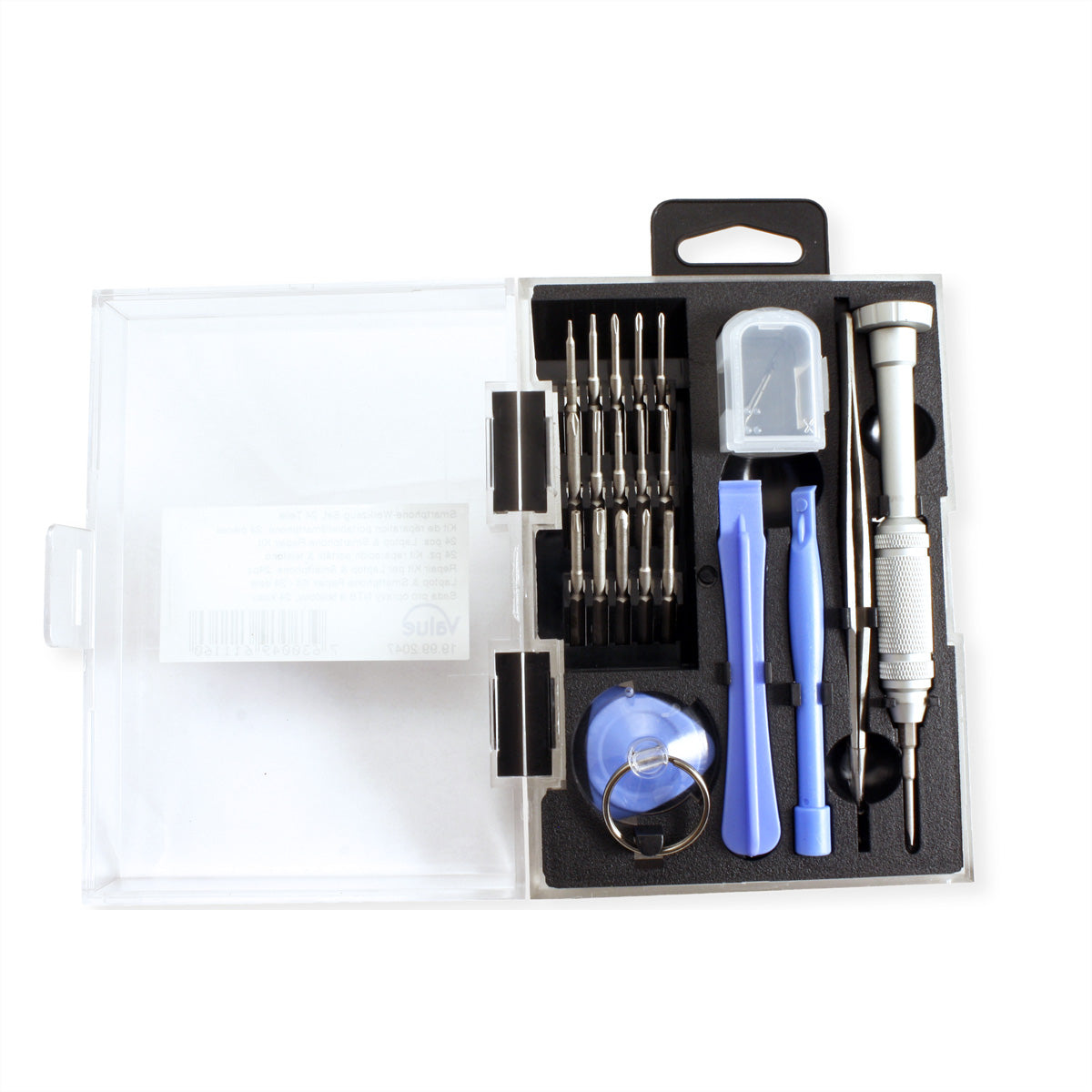 VALUE Elektronik-Reparaturset – Bits: Torx, Phillips, Pentalobe – für Laptop, Smartphone & Tablet – 24-teilig