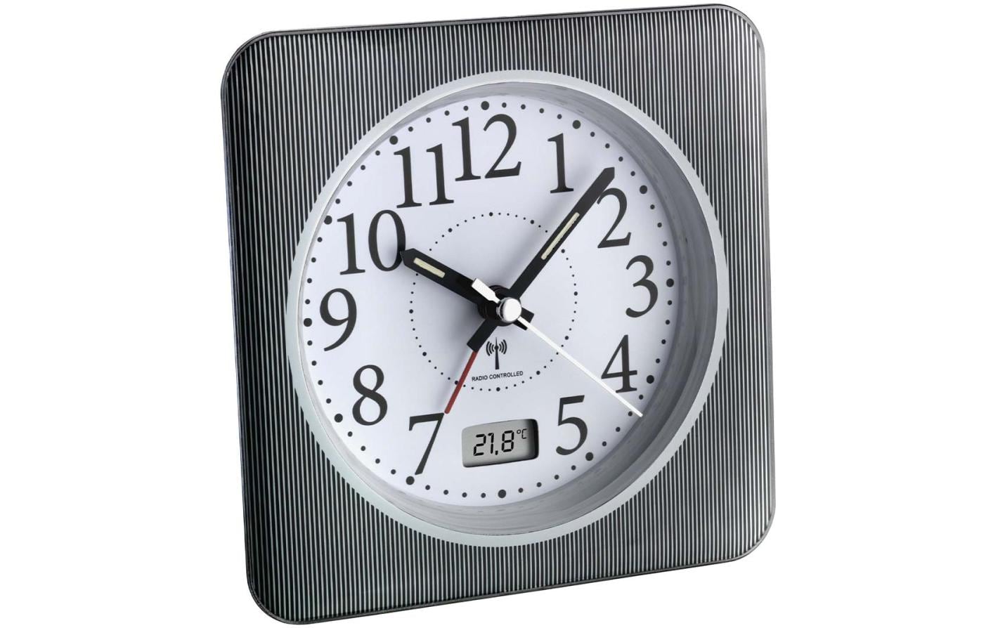 TFA-Dostmann TFA Dostmann Wecker – Funk, analog, Schlummerfunktion, Thermometer, 12 × 12 × 5,1 cm, Grau, Kunststoff
