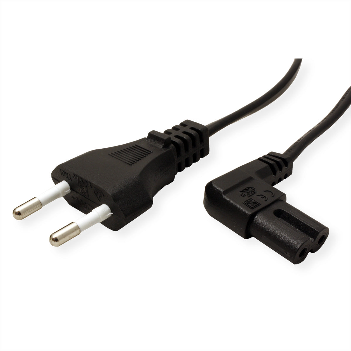 VALUE Netzkabel – Eurostecker (Typ C) – IEC C7 (abgewinkelt), 1,8 m, 250 V/2,5 A, schwarz