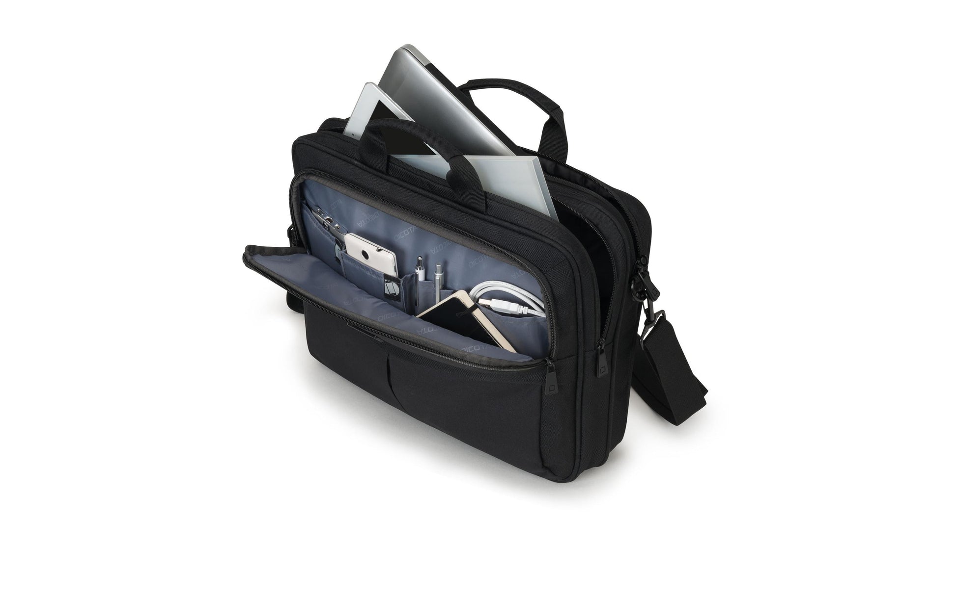 DICOTA Eco Top Traveller SCALE Notebook-Tasche bis 15,6" – Trolley-Band, aus recyceltem PET – Schwarz