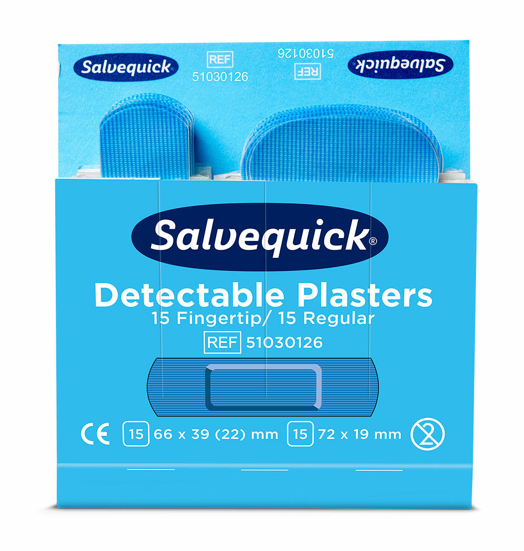 Cederroth Salvequick Fingerkuppen-Pflaster Nachfüllpackung – detektierbar – sortiert – 6 × 30 Stk.