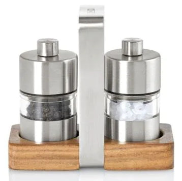 AdHoc Salz- und Pfeffermühlen-Set Ø 4,5 × 5 cm, Edelstahl/Akazienholz, Silber