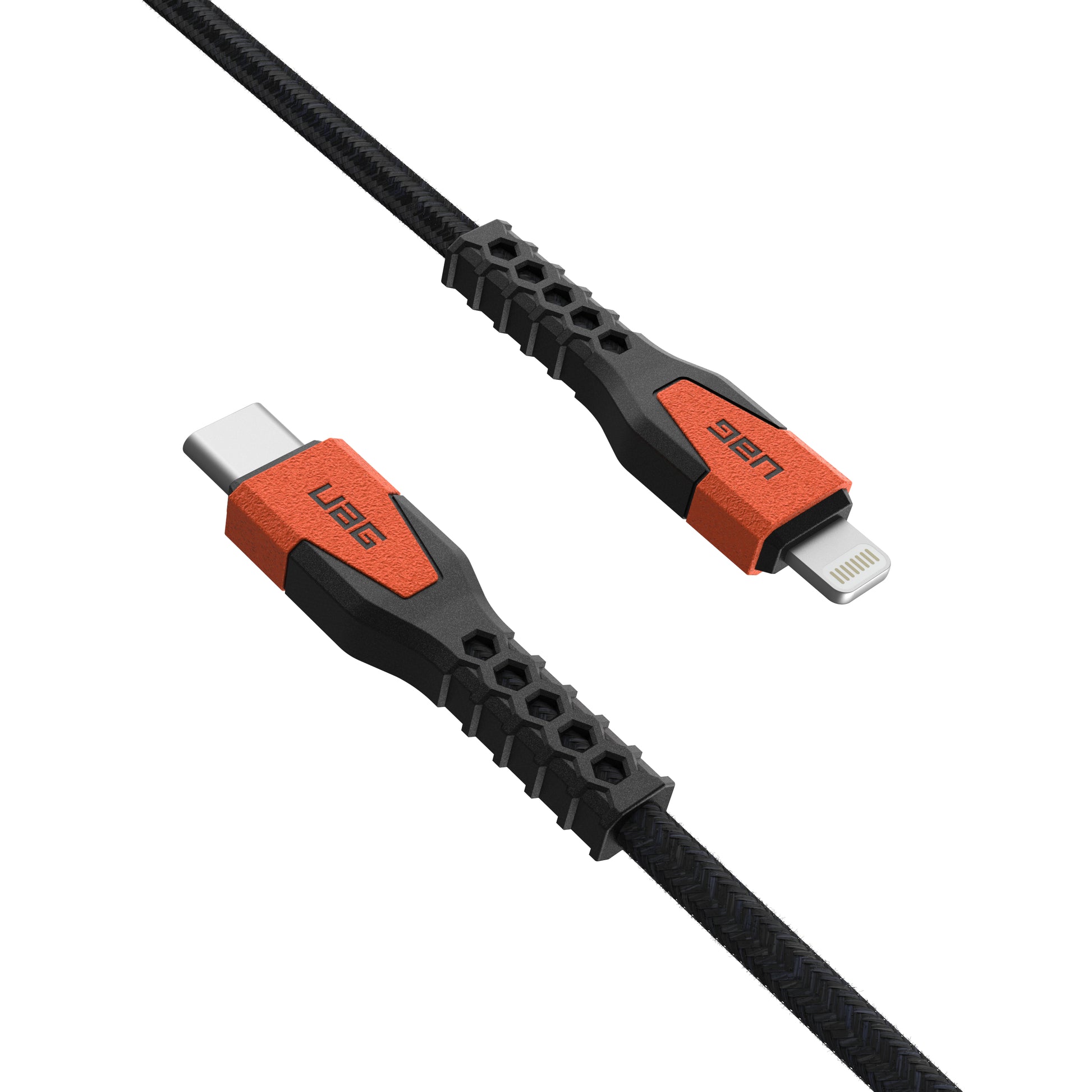 Urban Armor Gear UAG 016 USB-C auf Lightning Kabel, 1,5 m, Schwarz, Orange, geflochten (Nylon), MFi zertifiziert