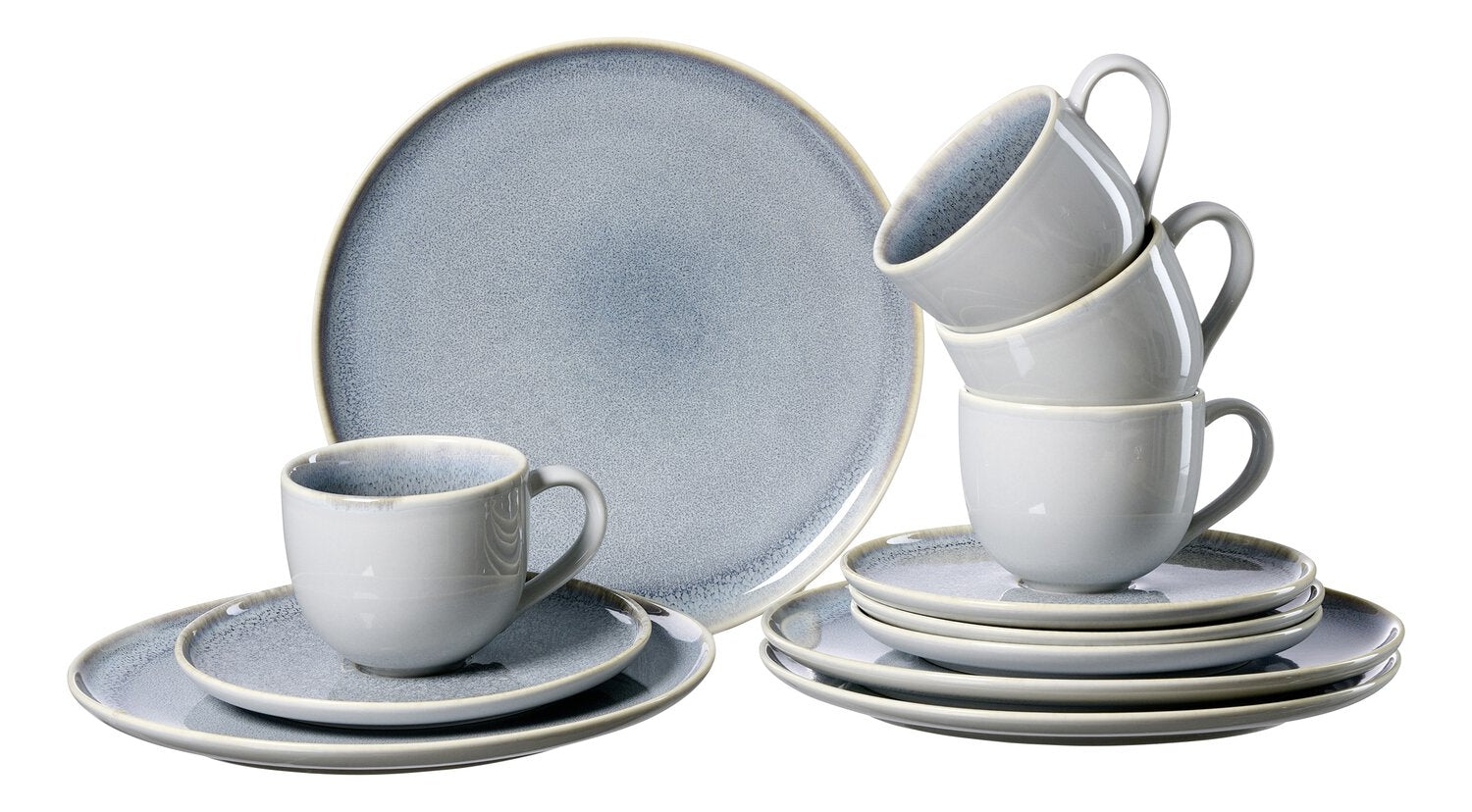 Ritzenhoff & Breker Kaffee-Set Skagen – 12-teiliges Set, Ø 16 cm, Porzellan, Grau, spülmaschinenfest