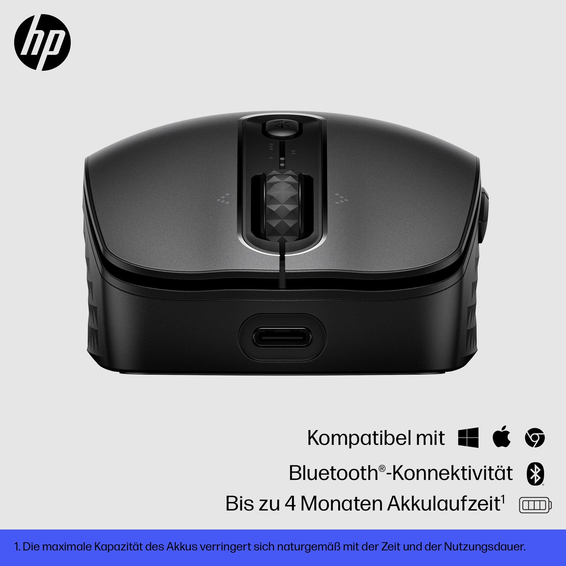 HP 695 Wiederaufladbare – Maus – Kabellos (Bluetooth), 4000 DPI, Beidhändig, Schwarz