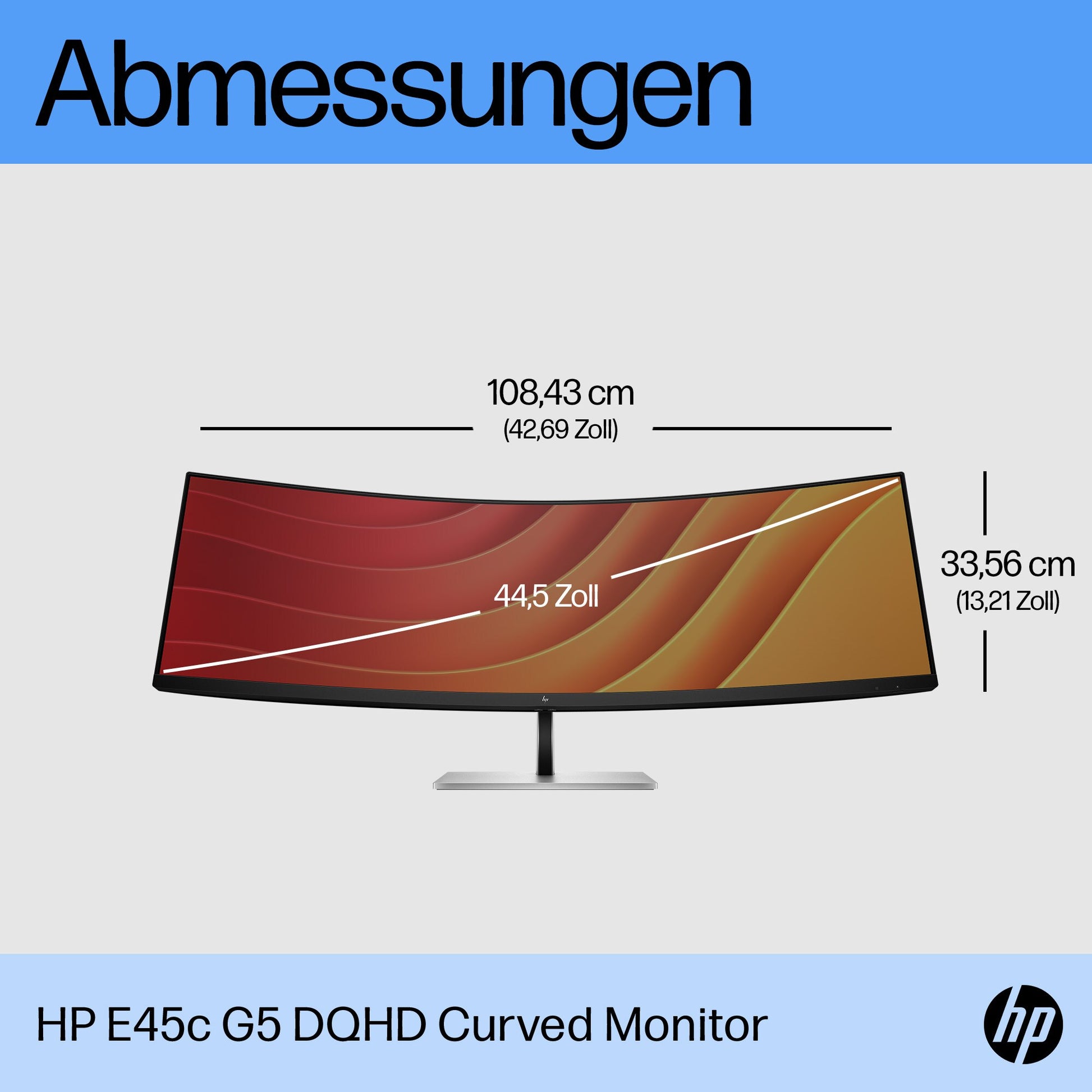 HP E45c G5 – Monitor, 44,5", VA, 165 Hz, 400 cd/m², Gebogen, USB-C, VESA 100 × 100, Schwarz