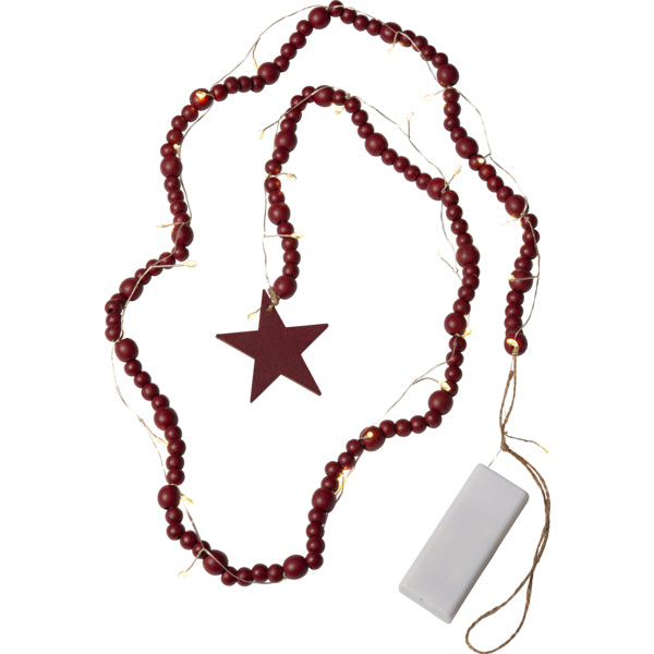 Star Trading Lichterkette Beady – 30 LEDs, 1,5 m, batteriebetrieben, warmweiss, Timer – Rot