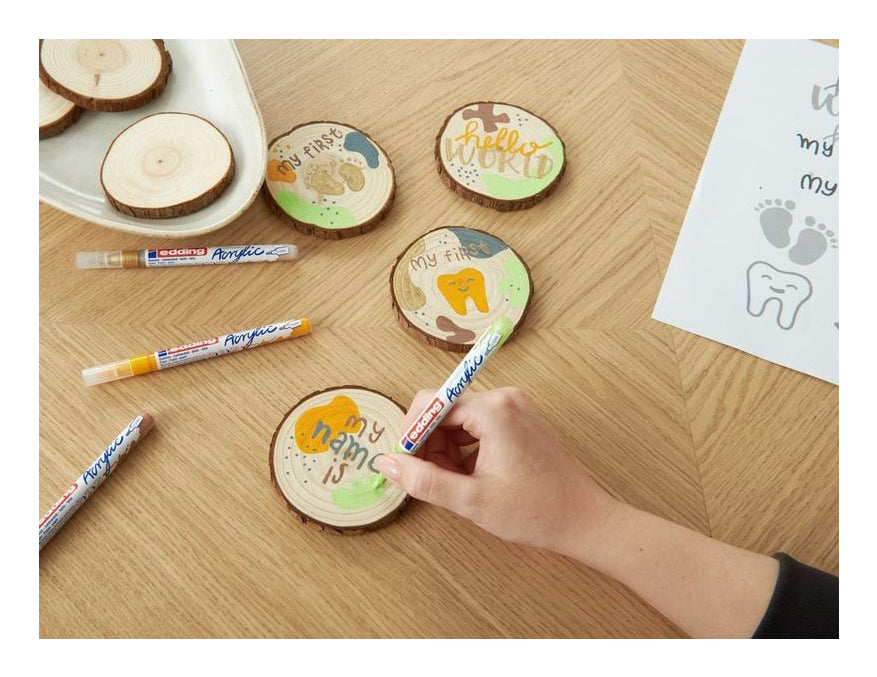 Edding Acrylmarker – sortiert (pastellgrün, sonnengelb, haselnuss, reichgold, anthrazit), 5er Set