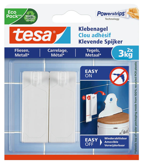 TESA Klebenagel – Kunststoff, Weiss, 12 × 14 × 1,3 cm – 2er-Pack