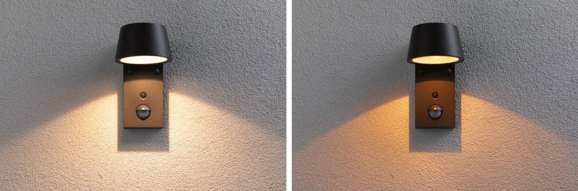 Paulmann Aussenwandleuchte – Warmweiss, 2200–3000 K, IP44, Netzbetrieb, mit Bewegungsmelder, Grau, Aluminium