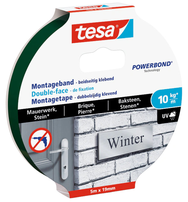 Tesa Montageband, für Innen, für Stein/Wand – 19 mm × 5 m, schwarz, bis 6 kg