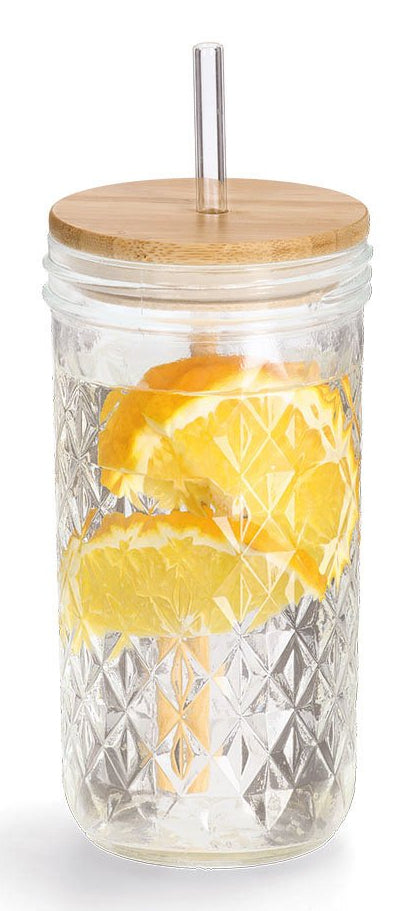 Zeller Present Trinkglas – 580 ml, Ø 8,9 cm, Glas, Transparent, mit Bambusdeckel, spülmaschinenfest