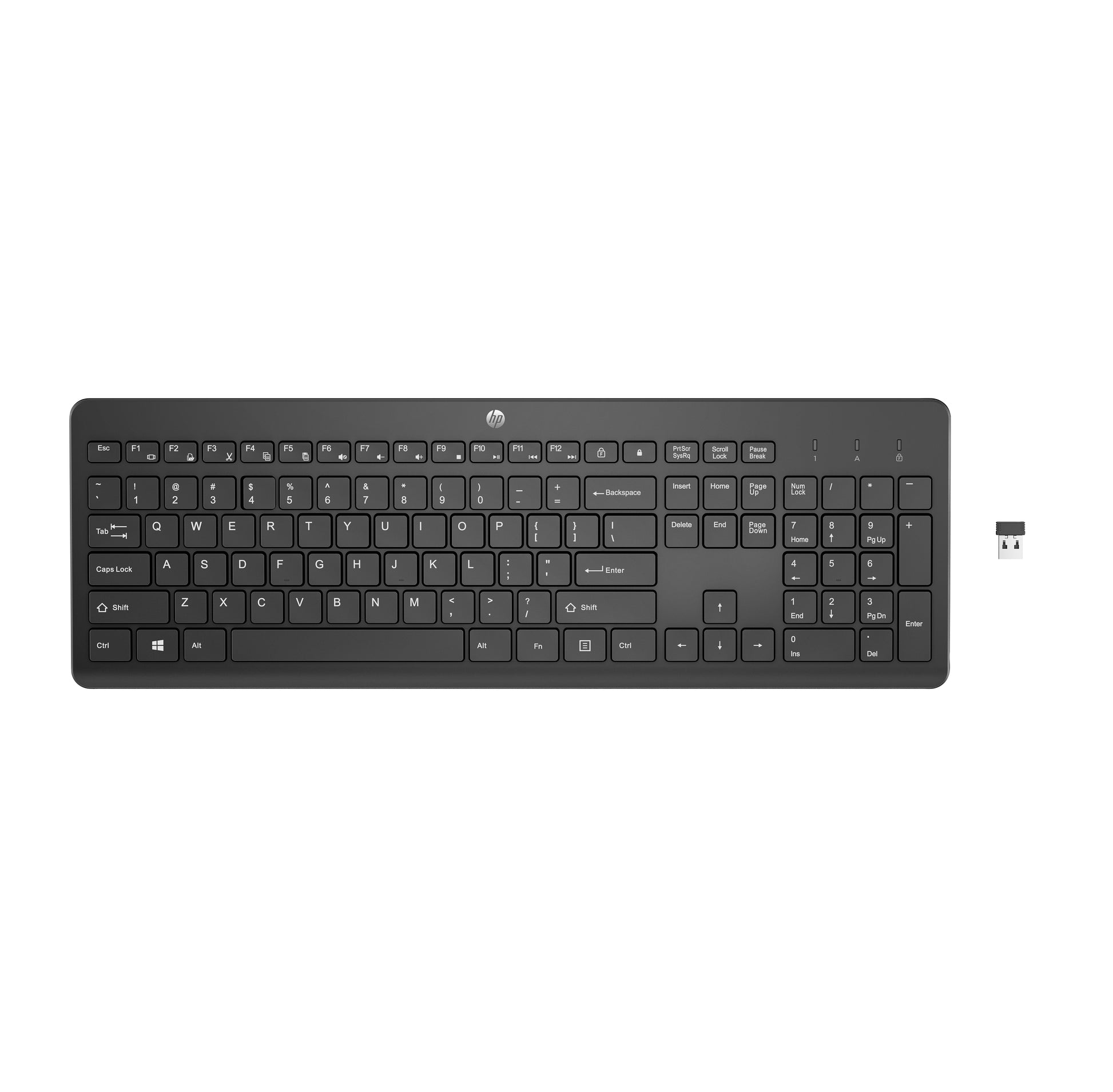 HP 230 – Tastatur – Membran – 2,4 GHz USB-A (Empfänger) – Schwarz – für PCs mit freiem USB-A-Anschluss
