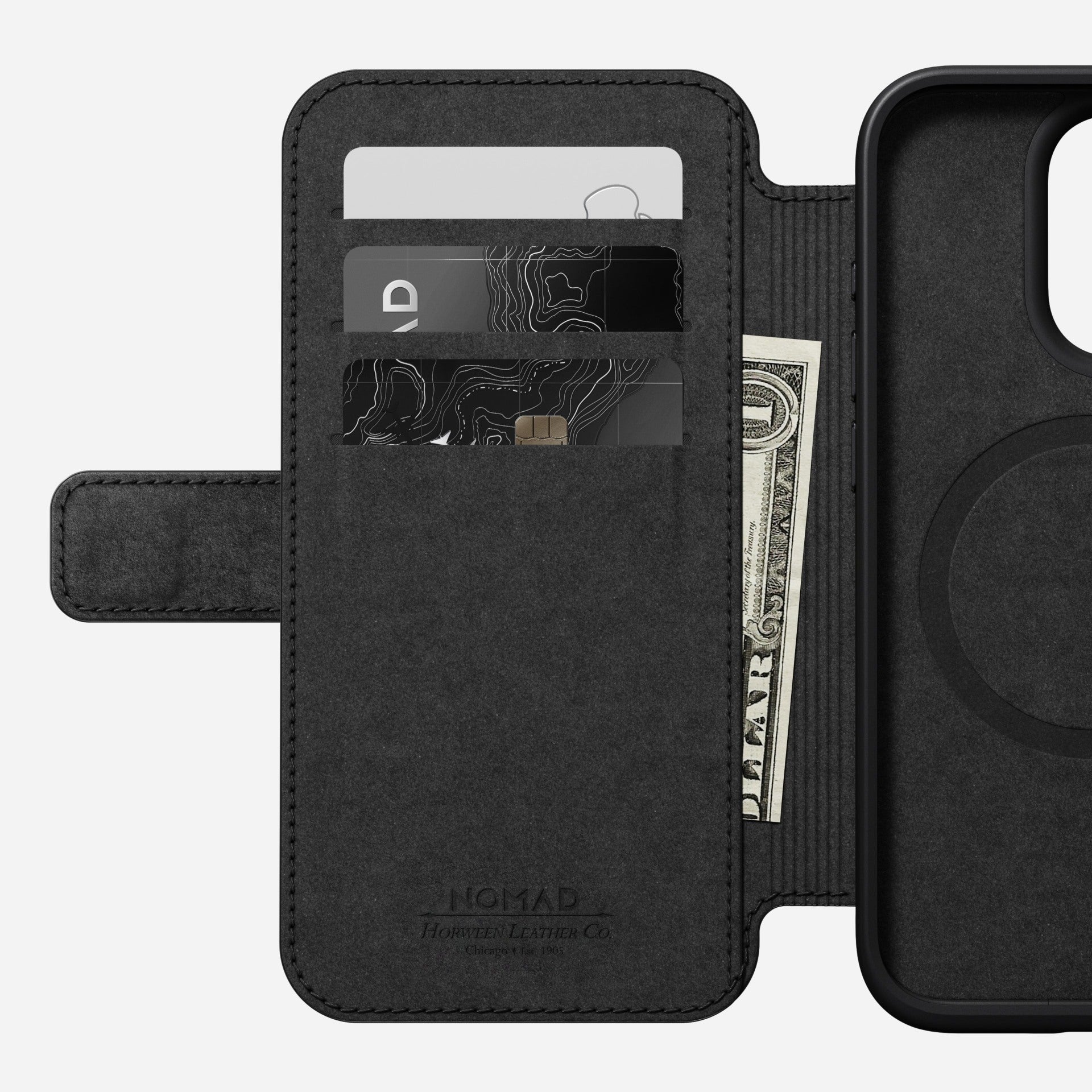 Nomad Booklet-Hülle Folio Modern – für Apple iPhone 15 Pro – Rostbraun – Horween Leder – mit Kartenfach