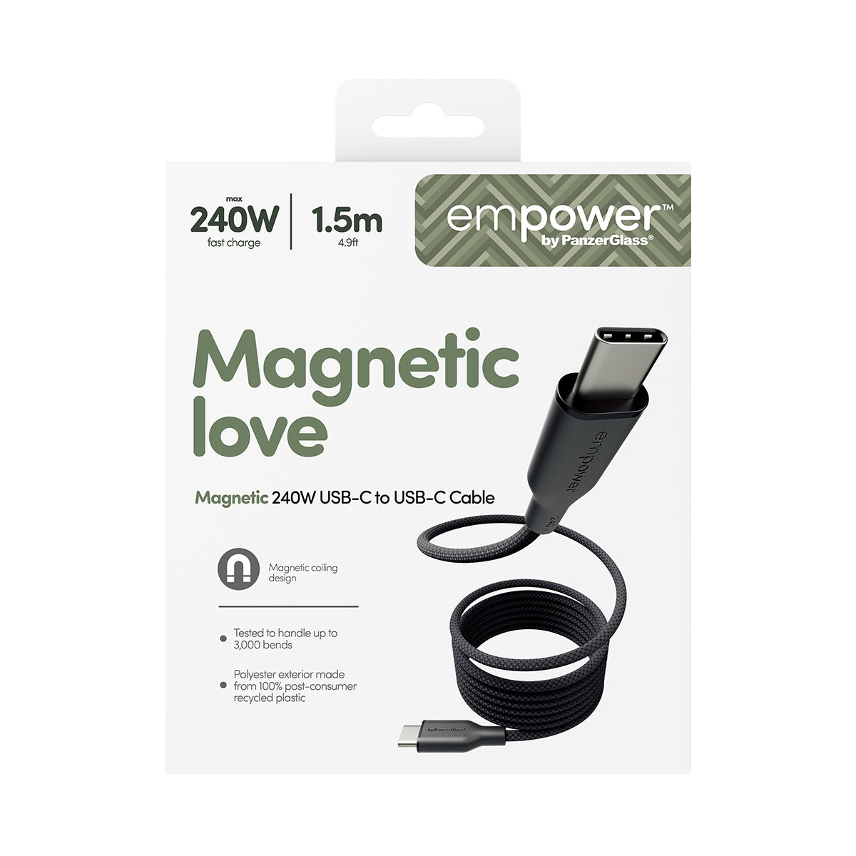 PanzerGlass USB-Kabel, USB-C zu USB-C, 1,5 m, USB 2.0, Lade-/Datenkabel