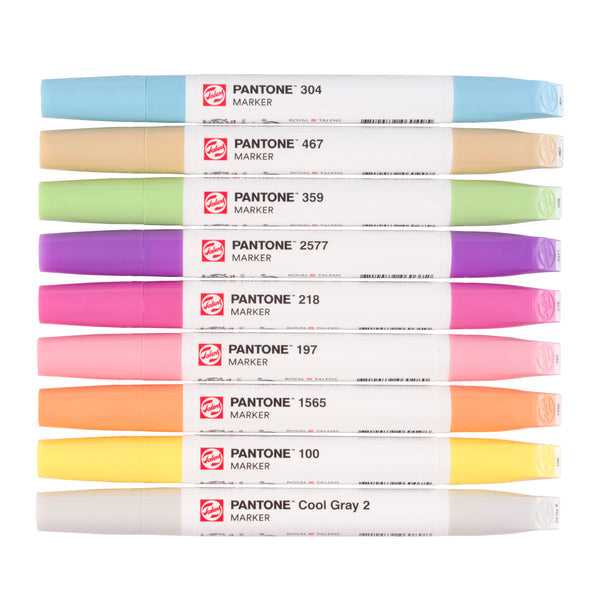 Talens Pantone Brush Pen Pastell – Doppelspitze, Keil/Pinsel, wasserfest, 9 Farben