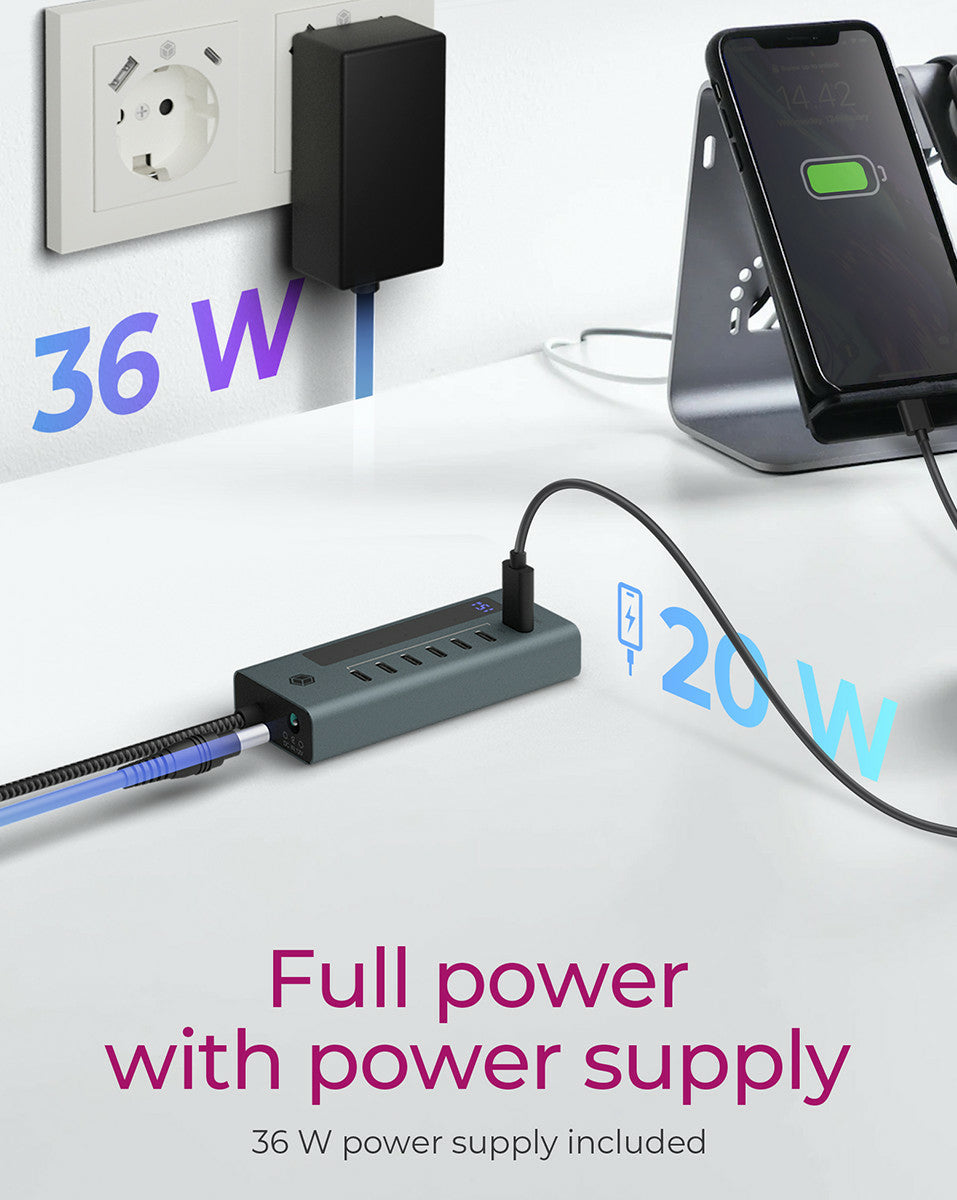 ICY BOX IBHUB1457 USB-Hub – USB-C, 7× USB-C, 20 W PD, für Windows/Mac