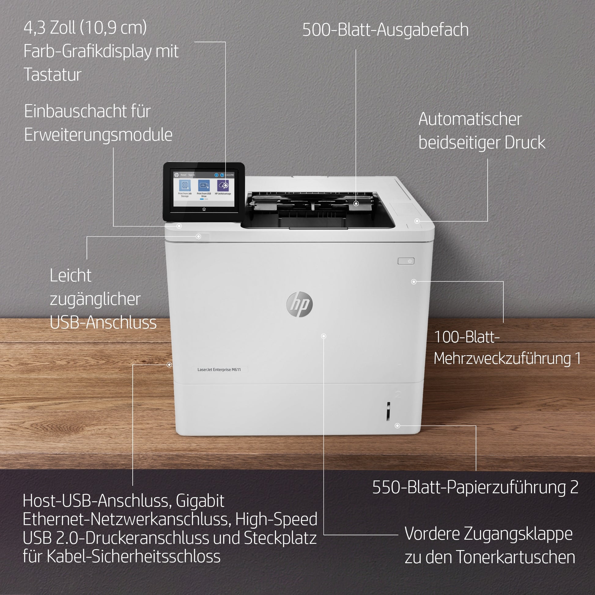 HP LaserJet Enterprise M611 dn – A4, S/W, Duplex, 1200 × 1200 dpi