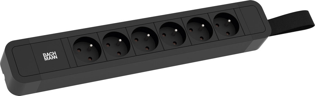 Bachmann PRIMO 2 Steckdosenleiste, 6×UTE, 2 m, Schutzkontaktwinkelstecker, Schlaufe zum Aufhängen – Schwarz
