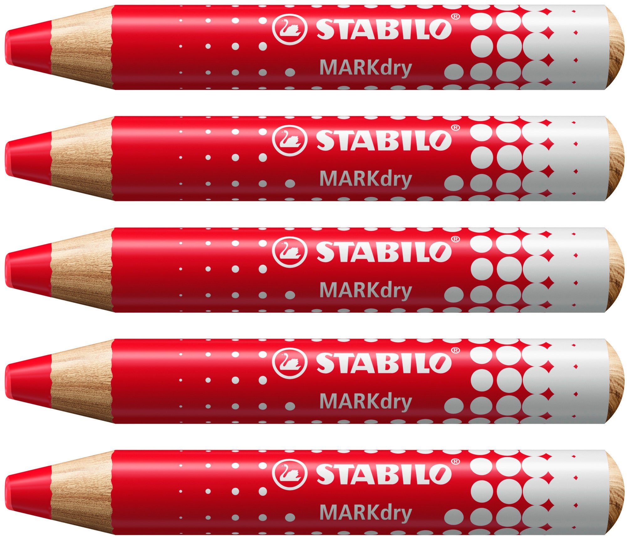STABILO MARKdry 648/40 Whiteboard-Marker – Rundspitze 10 mm, rot, 5 Stk., trocken abwischbar – für Whiteboards