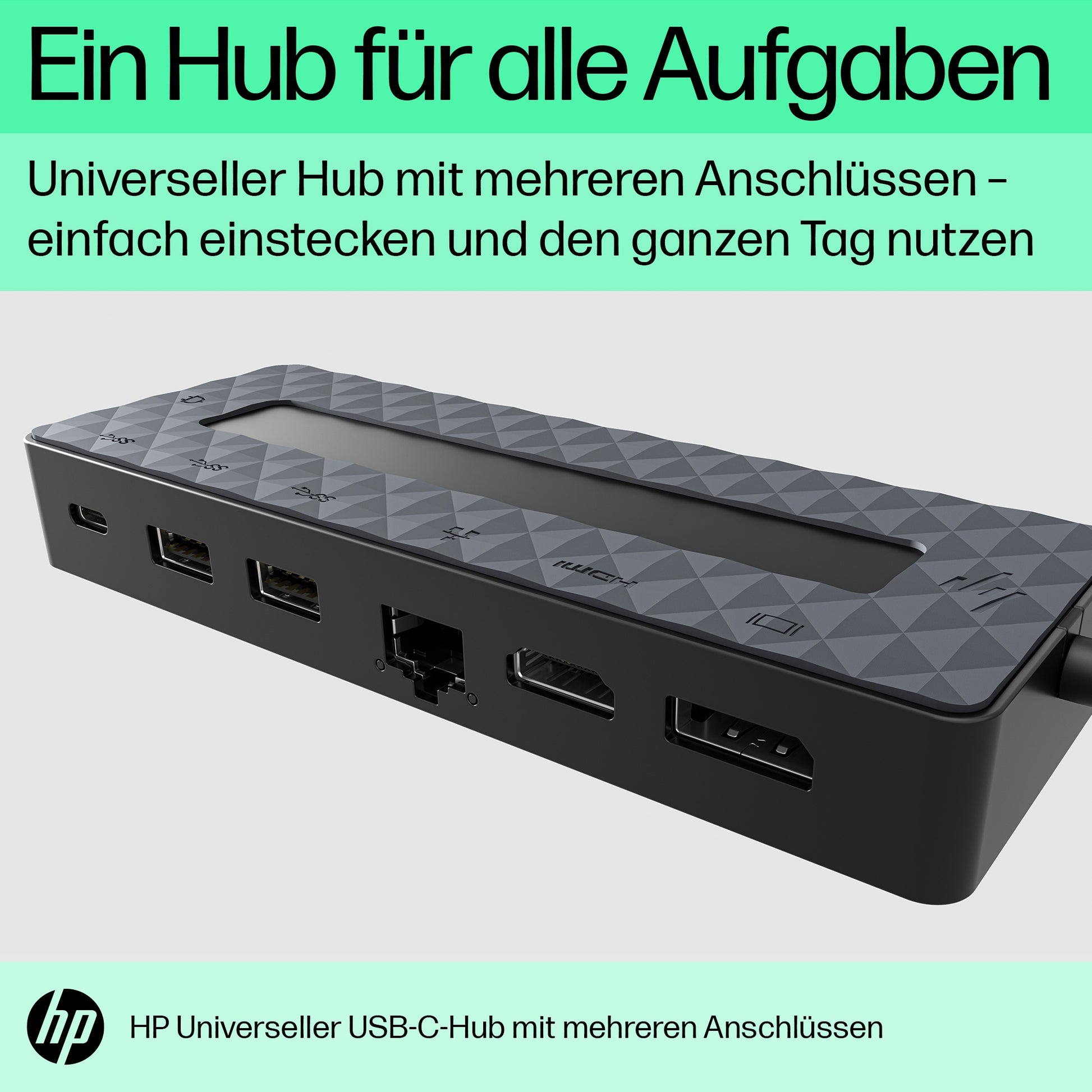 HP Multiport-Adapter – USB-C, 1× DP, 1× HDMI, 2× USB-A, 65 W PD, GbE, für Windows/Mac/ChromeOS
