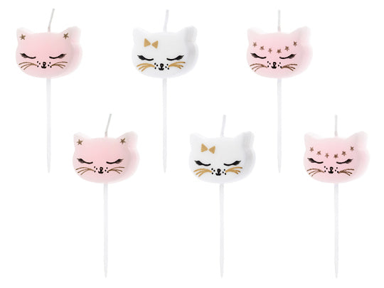 PartyDeco Geburtstagskerzen Kätzchen – mehrfarbig – Höhe 2 cm – 6 Stk