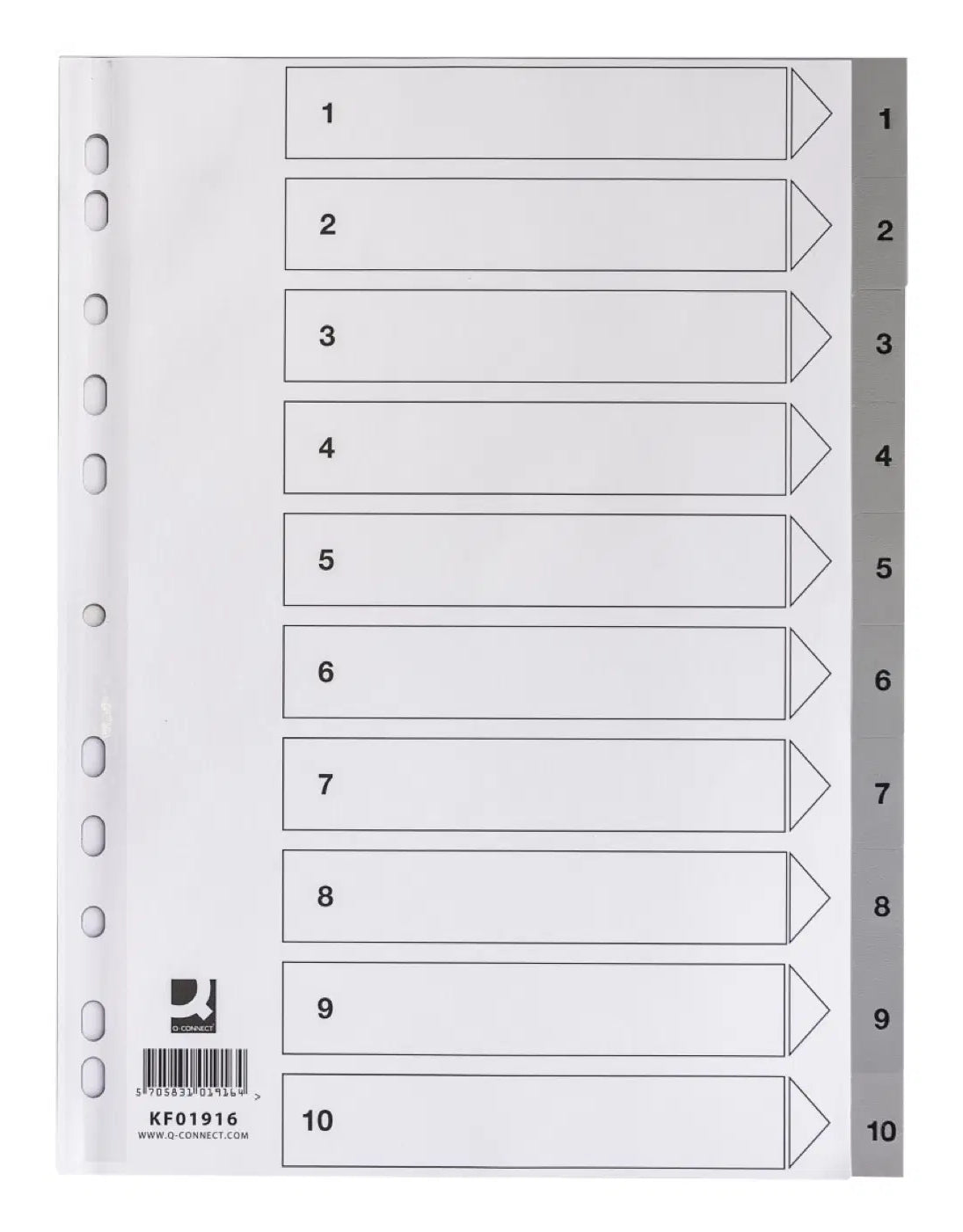 Q-Connect Register – A4, 10-teilig, PP, grau, vorgedruckt, mit Indexblatt, 11-fach gelocht