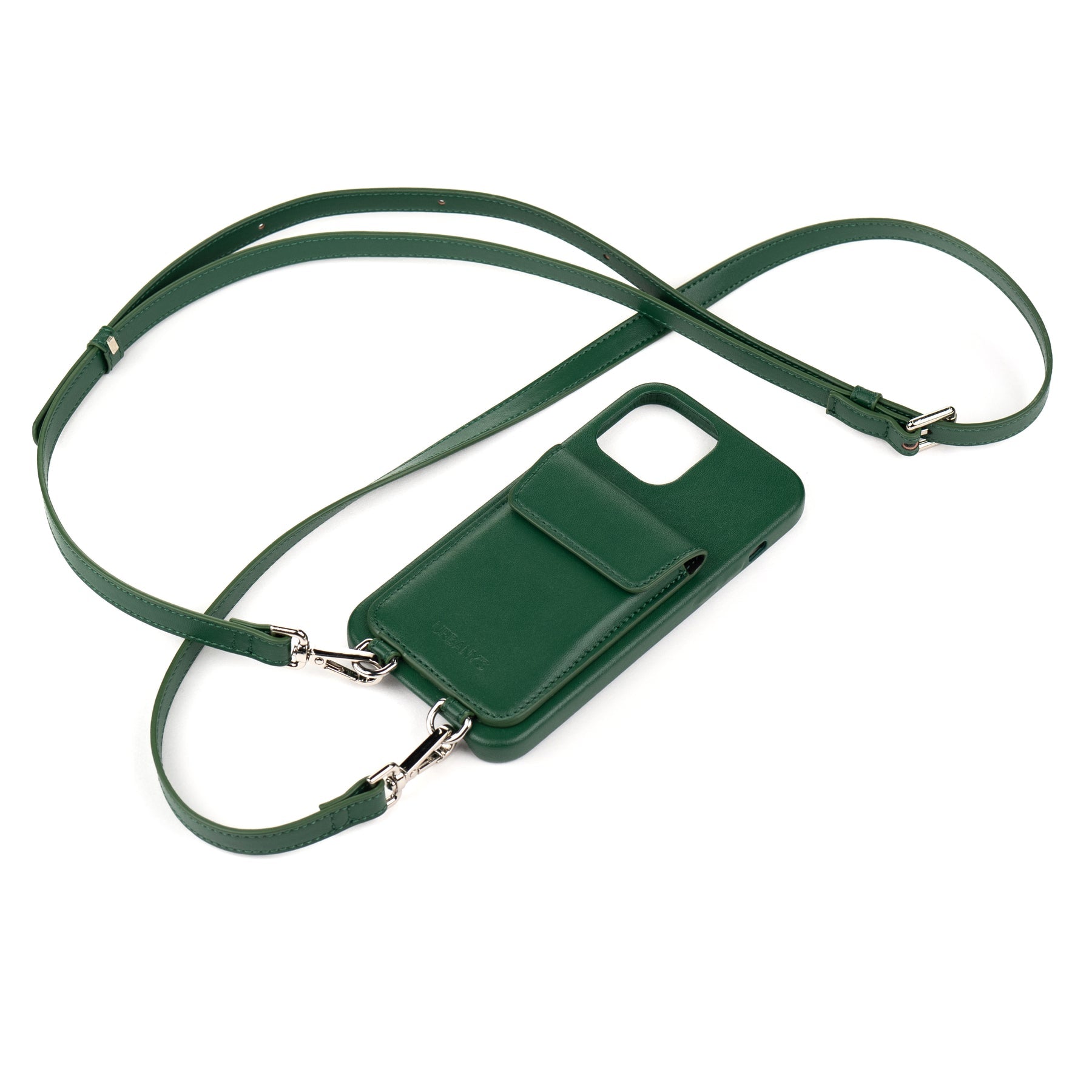 Urbany's Necklace-Hülle – für Apple iPhone 15 – Grün – Kunstleder, mit Kartenfach