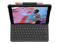 Logitech Slim Folio – Tastatur, kabellos (Bluetooth), CH-Layout (DE-CH), aufladbar, Graphit – für iPad (7. Gen)