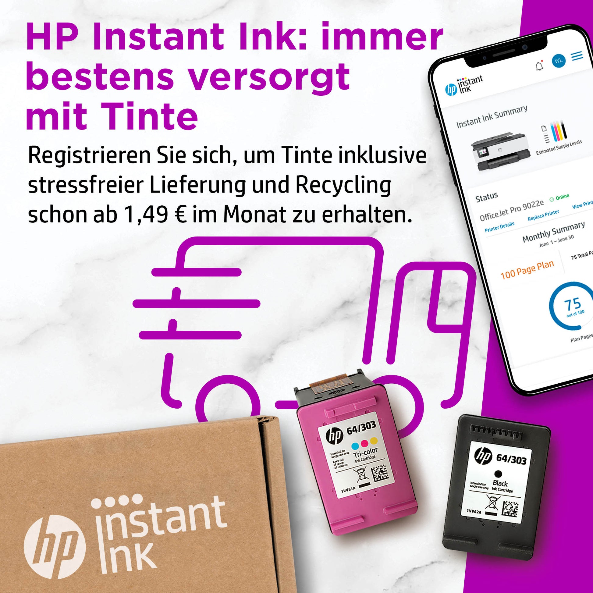HP Officejet Pro 9022e – Farbiger Tintenstrahl-MFP A4, 4-in-1 – USB/WLAN – Duplex, ADF – 24 Seiten/Min. S/W