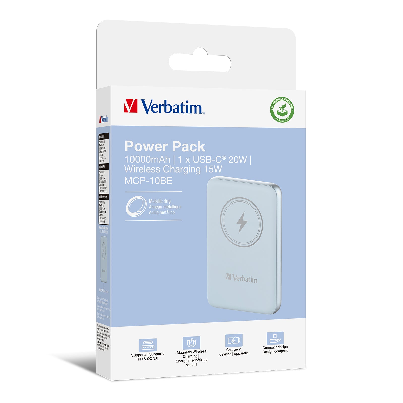 Verbatim Charge 'N' Go Magnetische MagSafe Powerbank 10'000 mAh – 20 W PD, Kabellos 15 W, 1× USB-C, Blau