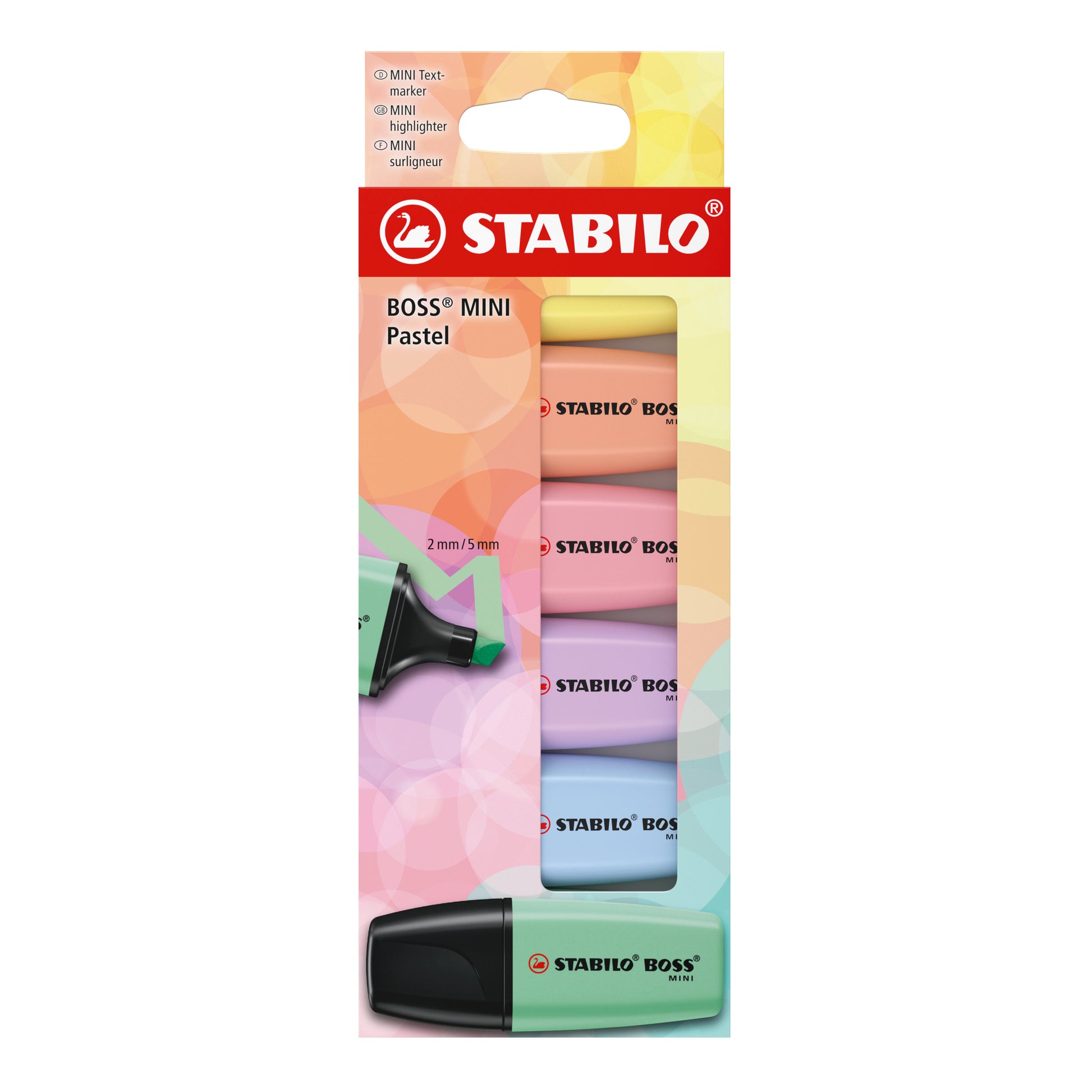 STABILO BOSS Textmarker Mini Set 6 Pastellfarben – Keilspitze, 2–5 mm
