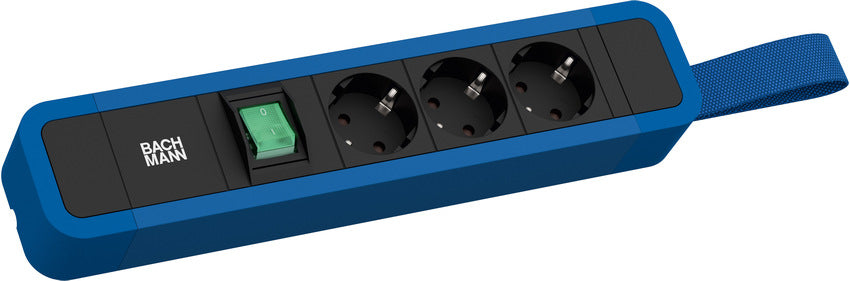 Bachmann PRIMO 2 Steckdosenleiste Schutzkontakt (Typ F)×3 – mit Schalter, 2 m Kabel, Blau