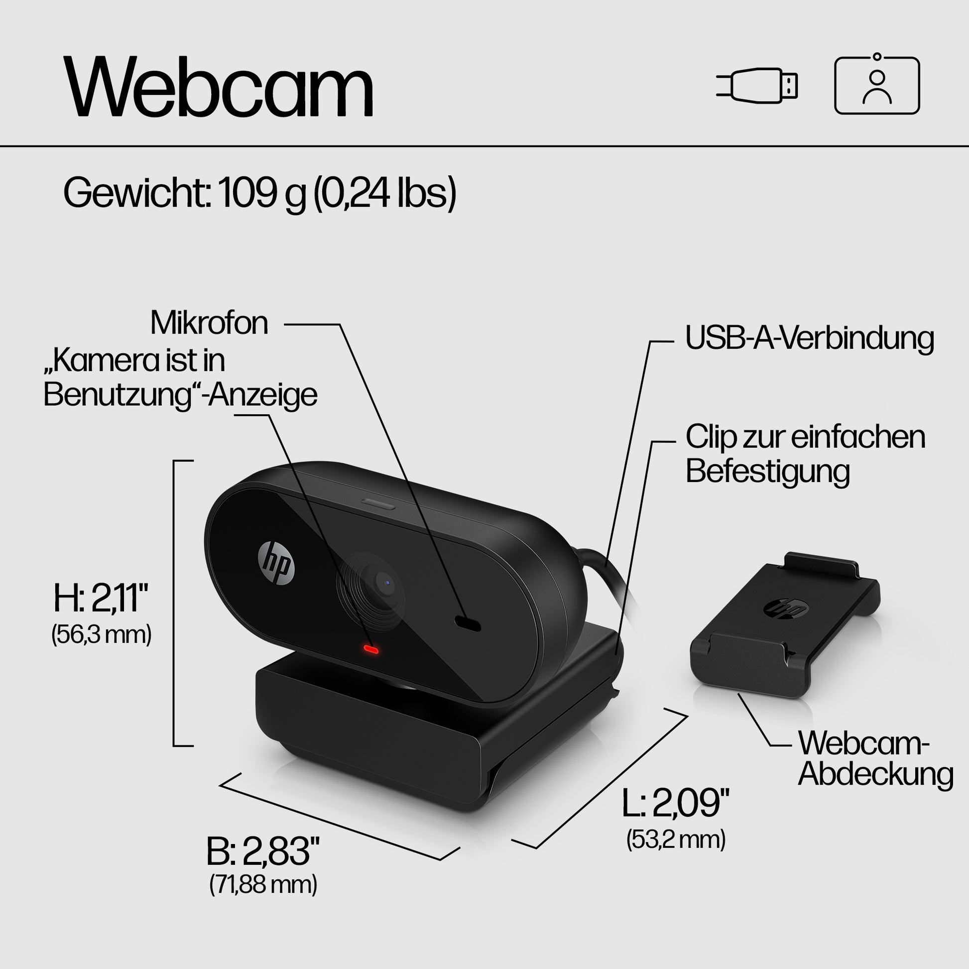 HP 320 – Webcam – Full HD 1080p, USB‑A