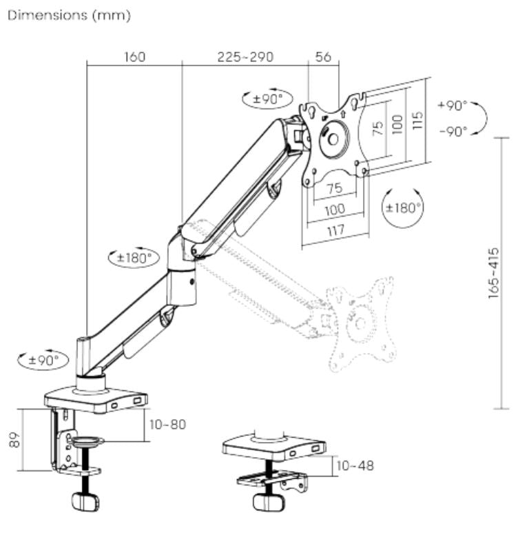 eSTUFF GLB227011 – Monitorarm Tischhalterung – 1 Monitor – Gasfeder