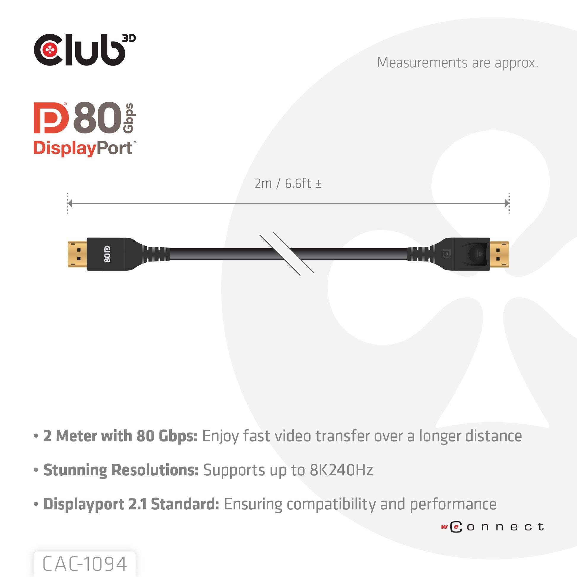 CLUB3D DisplayPort Kabel DP 2.1 – 8K 240 Hz – 2 m
