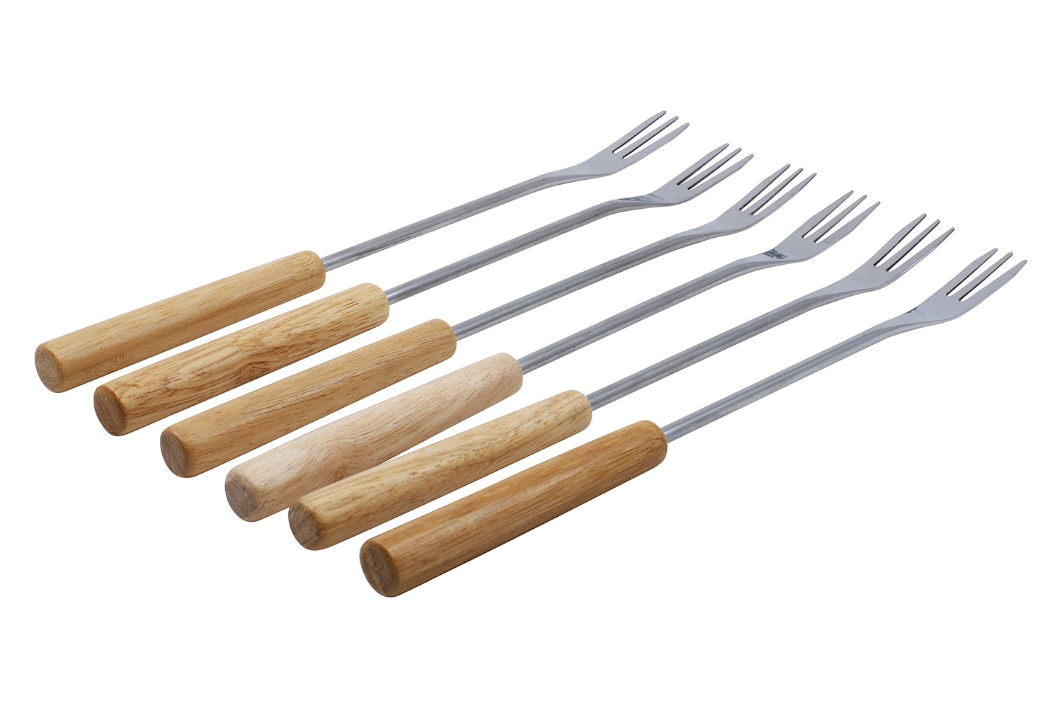 Kadastar Element Fonduegabeln – 6er-Set, Edelstahl, Holzgriff, Braun, FSC