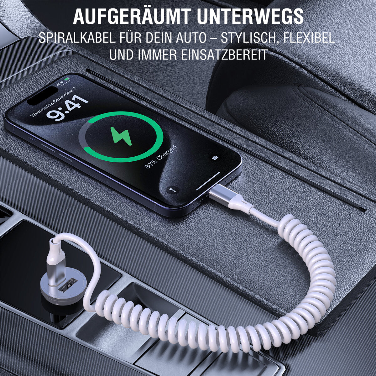 4smarts USB-C auf USB-C Kabel – USB 2.0 (480 Mbit/s) – 1,35 m – PD 100 W – Spiralkabel, TPU-Mantel – Weiss